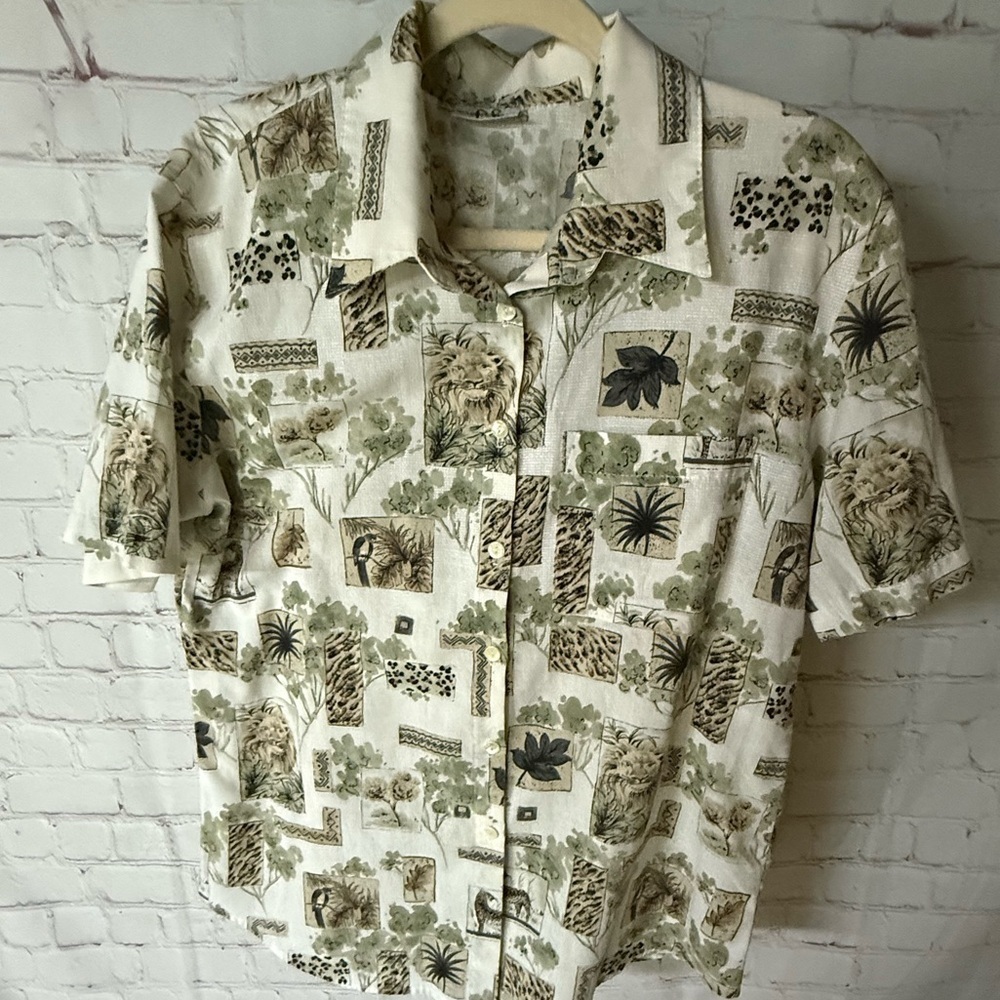 Vintage 90s Cabin Creek Women’s Green Patterned Button Down - Picture 3 of 7